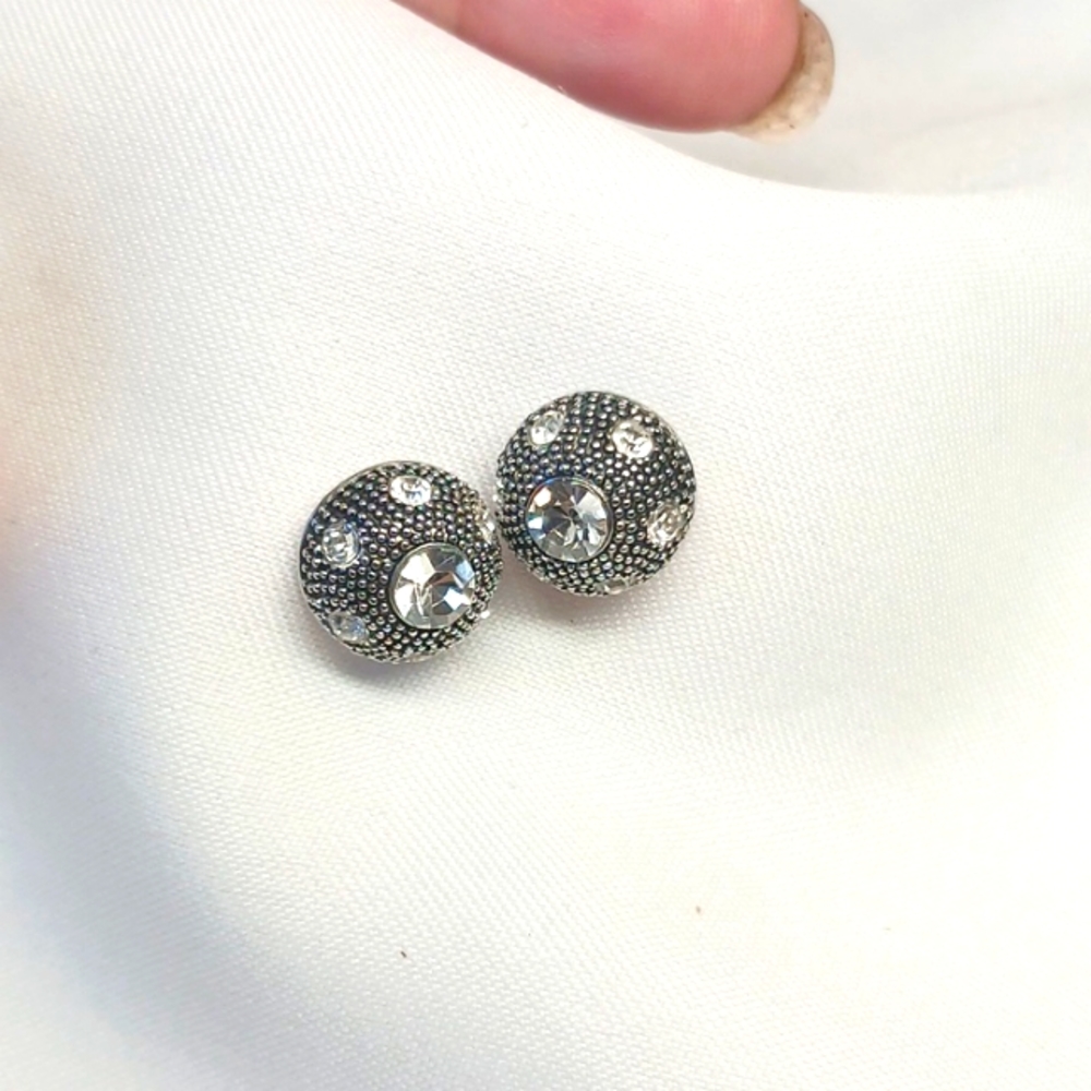 Lia Sofia Rhinestone Silver Earrings - image 1